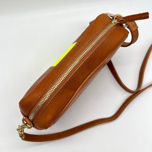 CLARE V Midi Sac Tan Nappetto Stripe Leather Crossbody Bag Women Neon Yellow NEW - Picture 5 of 16